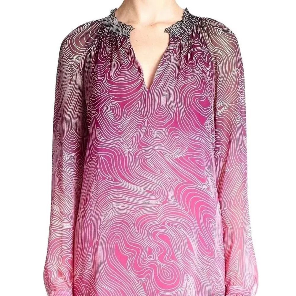 Diane Von Furstenburg 100% silk wood grain print pink blouse 0